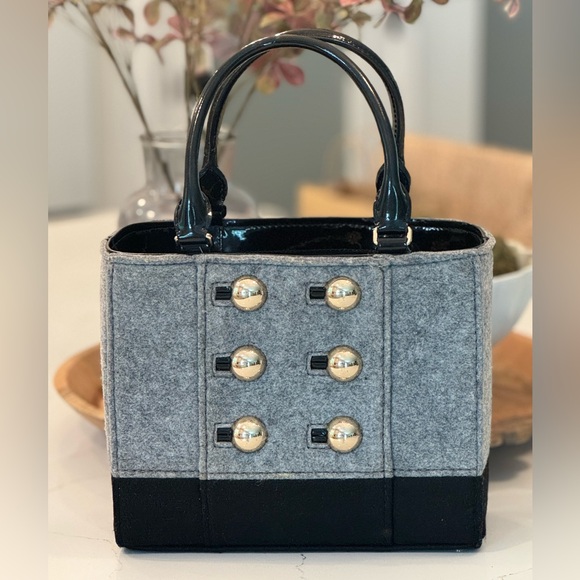 kate spade Handbags - Kate Spade Rare Beantown Black & Grey Quinn Handbag Gold Buttons